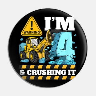 Kids Construction Truck 4th Birthday Shirt Boy 4 Bulldozer Digger Pin