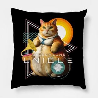 Chunky Cat - Person Cat Owner Funny a Retro Synthwave Cat Pillow