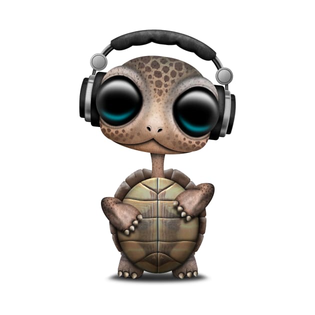 Cute Baby Turtle Deejay Wearing Headphones by jeffbartels