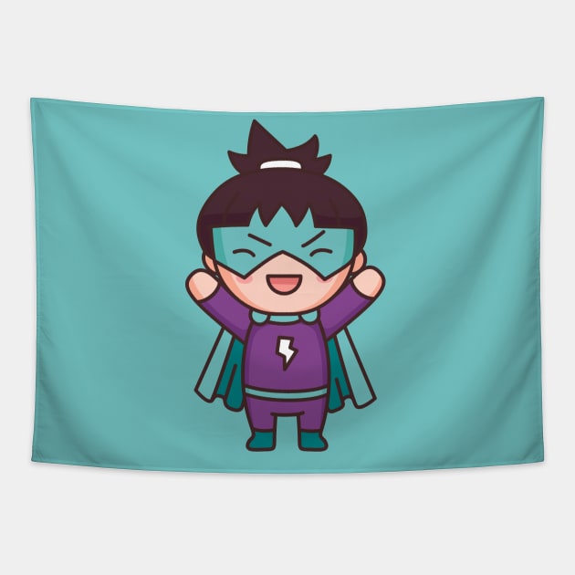 Cute Superhero Kid in Costume Tapestry by SLAG_Creative