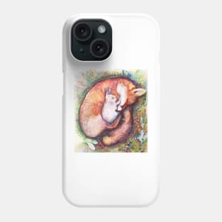 fox and rabbit love illustration with pens Phone Case