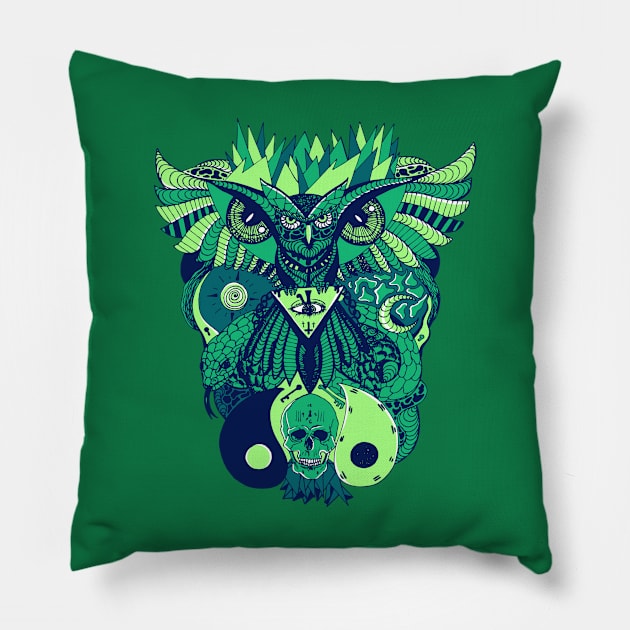 Ngreen Wise Owl And Ageless Skull Pillow by kenallouis