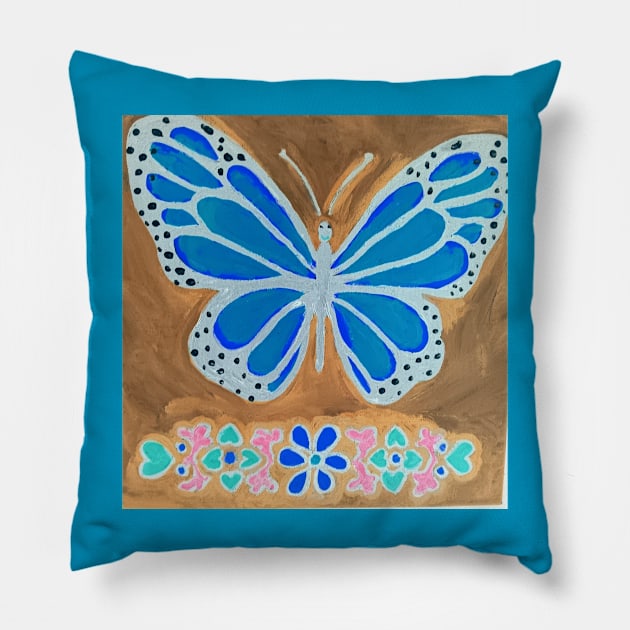 Blue Butterfly Pillow by Oregon333