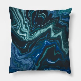 Striking swirl paint pattern, in silver and blue Pillow