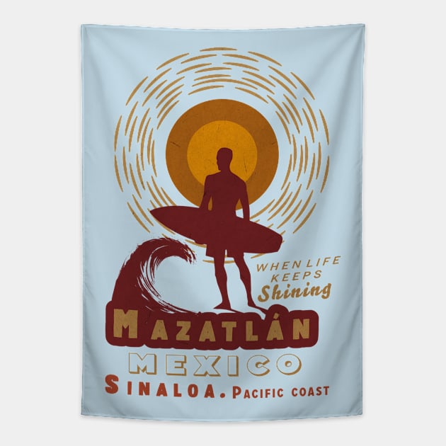 Vintage mazatlan, mexico Surf Tapestry by Alexander Luminova