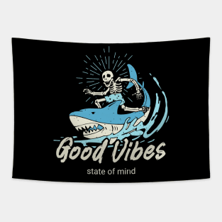 Good Vibes Skeleton Surfer Tapestry