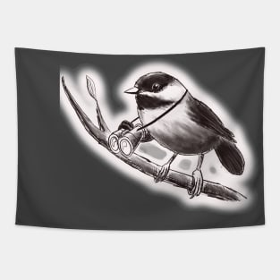 Chickadee Birding crest design Tapestry