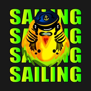 Cute Budgie Bird Captain Sailing T-Shirt