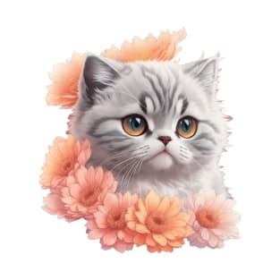 Enchanted Delight: Scottish Fold's Vintage Florals and Whisker Magic T-Shirt