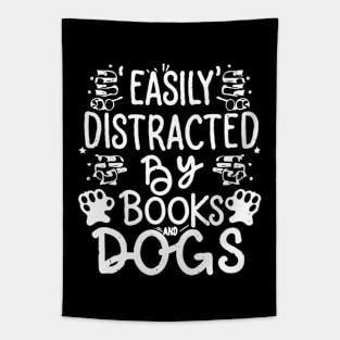 Easily Distracted By Books And Dogs. Funny Bookish Tapestry