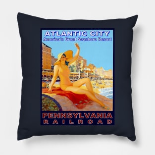 Atlantic City New Jersey Vintage Advertising Travel and Tourism Poster Print Pillow