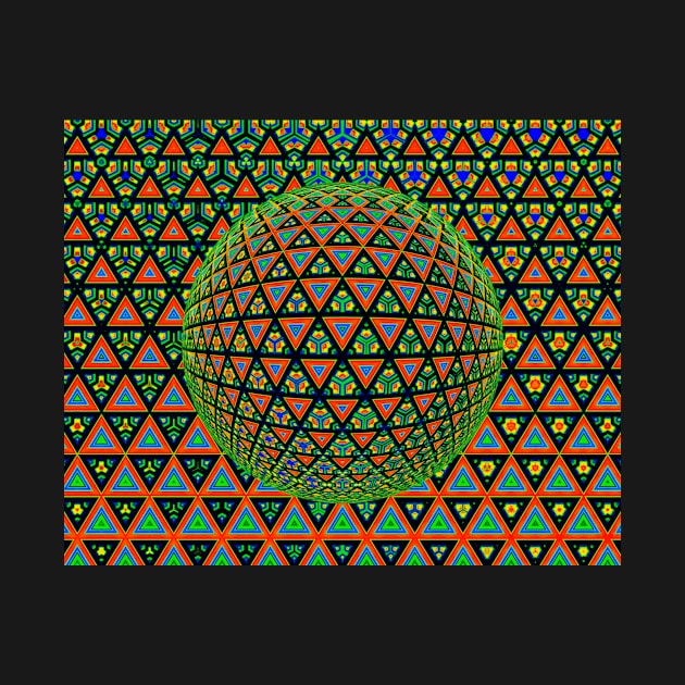 vivid multi-coloured triangular design over a 3D sphere similar shaped mosaic tiles by mister-john
