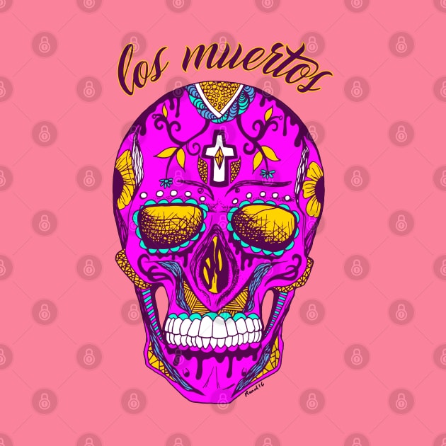 Neon Pink Los Muertos Skull by kenallouis