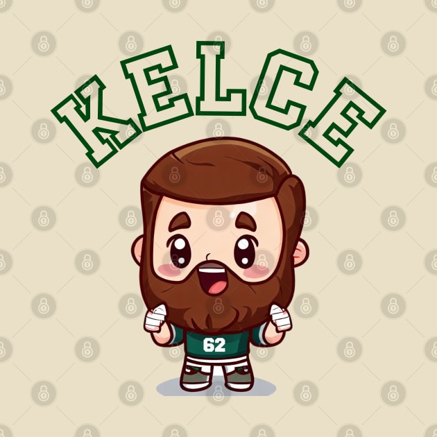 Jason Kelce Kawaii Philadelphia Eagles (Green Text) by Curious Sausage