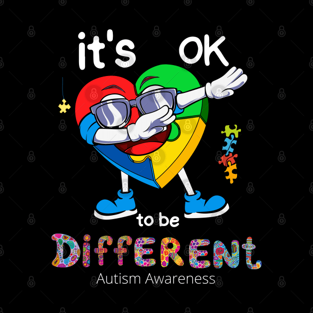 Autism Awareness Cute heart  Its Ok To Be Different T-Shirt by Emouran