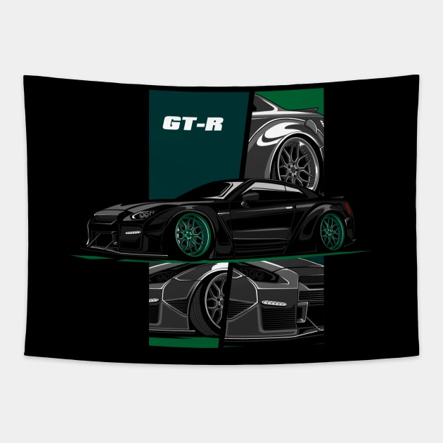 Nissan GTR 35 Black Mix max Tapestry by aredie19