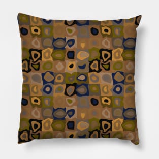 Autumn Nights  - Retro Geometric Wobbly Square Grid Pattern Pillow