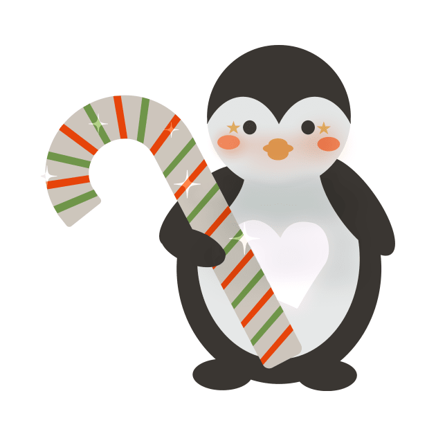 Christmas Penguin with Candy Cane by aaalou