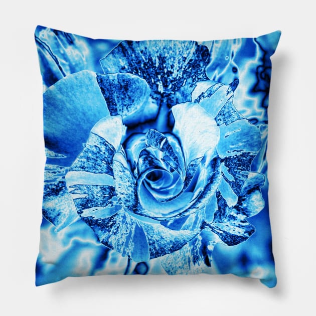 Blue Frozen Ice Rose Pillow by Christine aka stine1