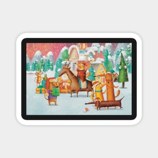 Cute Christmas Jigsaw puzzle from the Winter dog village Magnet