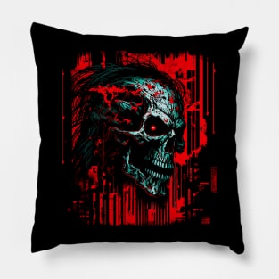 Cyberpunk Skull with red chip Pillow