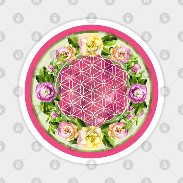 Flower of life in watercolor flower wreath Magnet by Nartissima