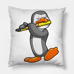 Penguin at Music with Flute Pillow