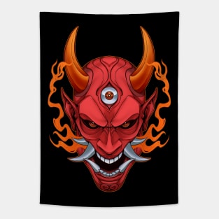 Fire Red Yokai Oni Mask Tapestry