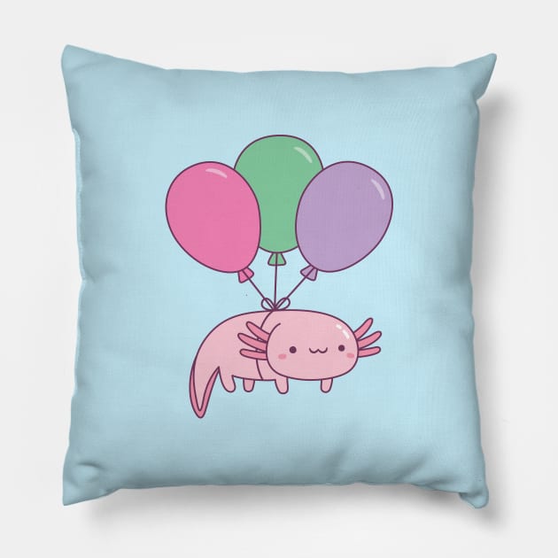 Cute Axolotl and Balloons Pillow by rustydoodle