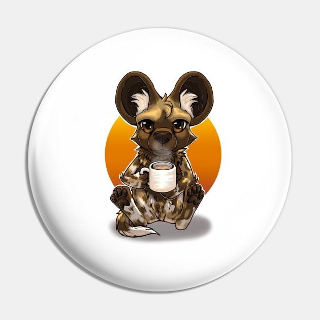 African Wild Dog Tea or Coffee Pin by Bamsdrawz