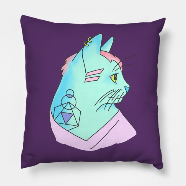 Hipster geometric tattoo edm rave cat Pillow by bigkidult