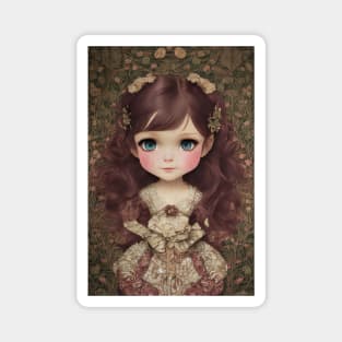 Cute Adorable Vintage Style Chibi Kawaii Girl Art Magnet