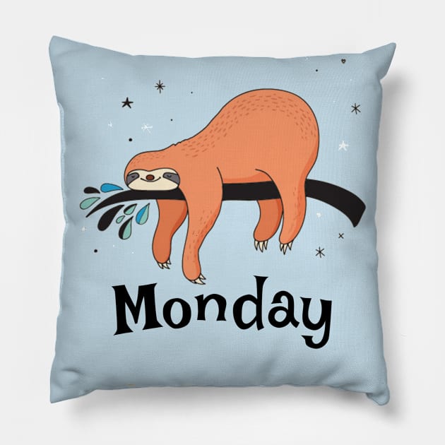 Sloth on Monday Pillow by Bunnuku