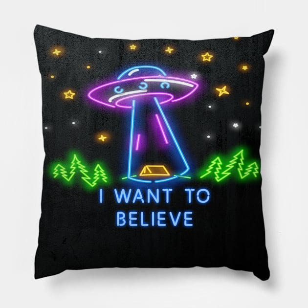 I want to believe / X-Files poster. Neon version Pillow by Synthwave1950