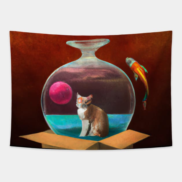 Cyberpunk Cat In a Fishbowl and Fish Tapestry by FanciiFrog