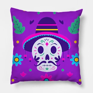 gothic halloween dia de los muertos floral skull Pillow