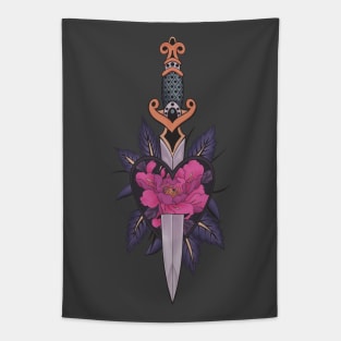 Gothic Sword and Floral Heart Tattoo - Pink Version Tapestry