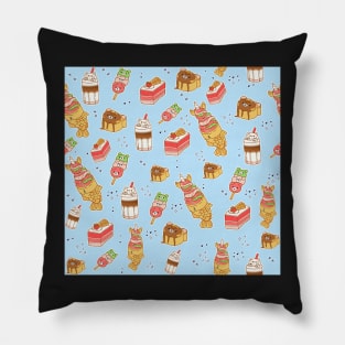 Kawaii Desserts on Light Blue Pillow