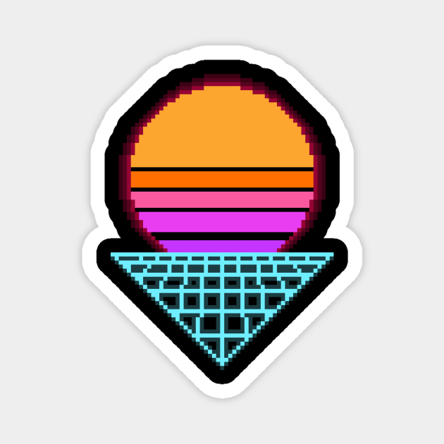 Outrun Sunset Retro 8-Bit Pixel Art - Outrun - Magnet | TeePublic