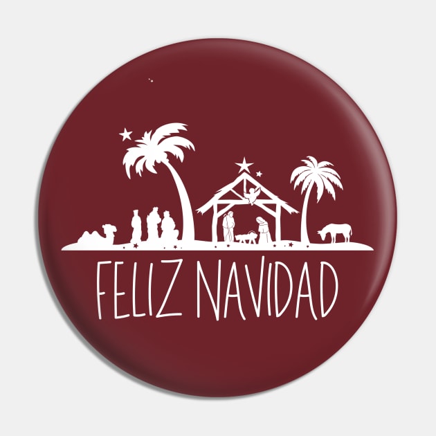 Feliz Navidad White Christmas Nativity Scene Pin by KayBee Gift Shop