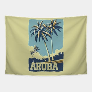 A Vintage Travel Illustration of Aruba Tapestry