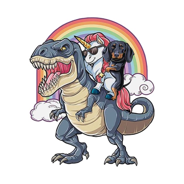 Dachshund And Unicorn Ride T-rex Funny T-shirt For Lover by darius2019