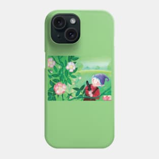 Purple Hat Gnome behind a wild rose bush Phone Case