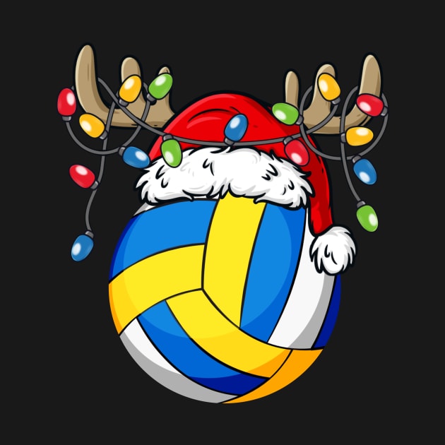 Volleyball With Santa Hat Reindeer Antlers Christmas Lights by Kimko