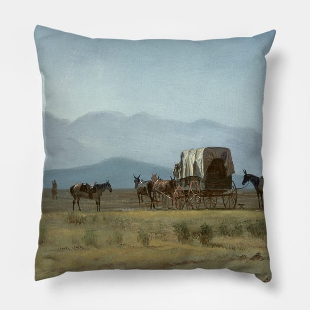 Surveyor's Wagon in the Rockies by Albert Bierstadt Pillow by Classic Art Stall