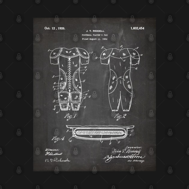 Football Pads Patent - Football Player Coach Team Art - Black Chalkboard by patentpress