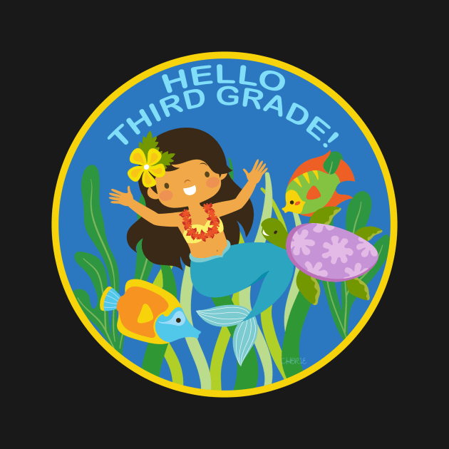 Hello Third Grade! Underwater Friends School Mermaid Children Back to School by CheriesArt