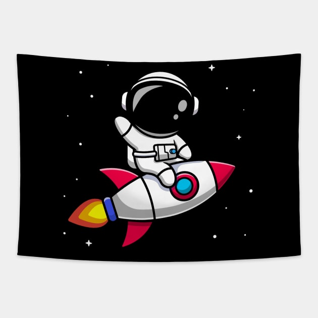 Astronaut Riding Rocket Cartoon Vector Icon Illustration (2) Tapestry by Catalyst Labs