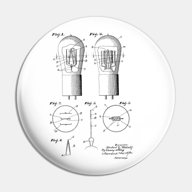 Vacuum Tube Vintage Patent Hand Drawing Pin by TheYoungDesigns