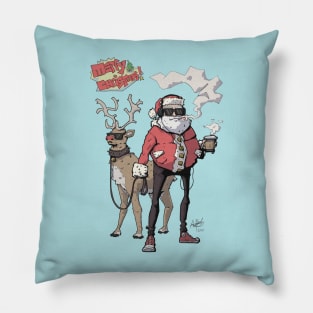 Merry Christmas Cool Santa & Rudolph Punk Rock Metalhead Pillow